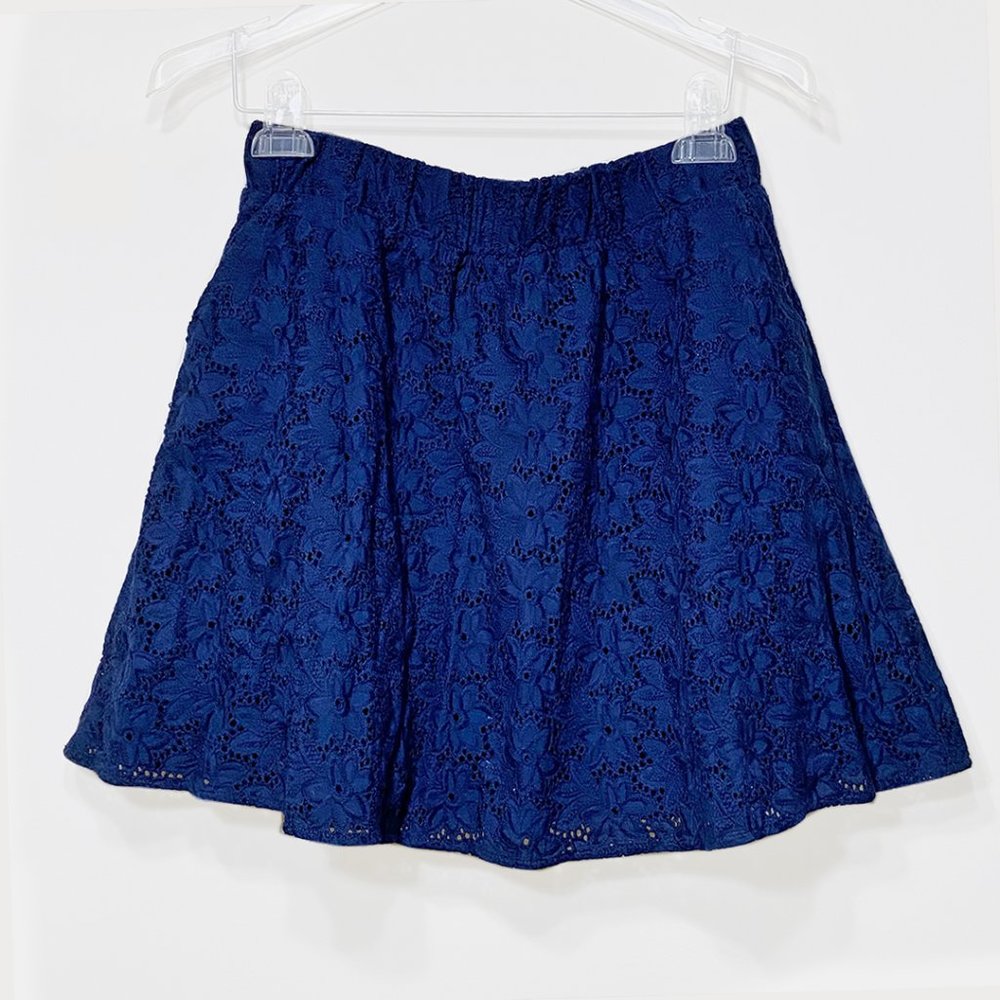 Navy A-Line Crochet Skirt with Pockets